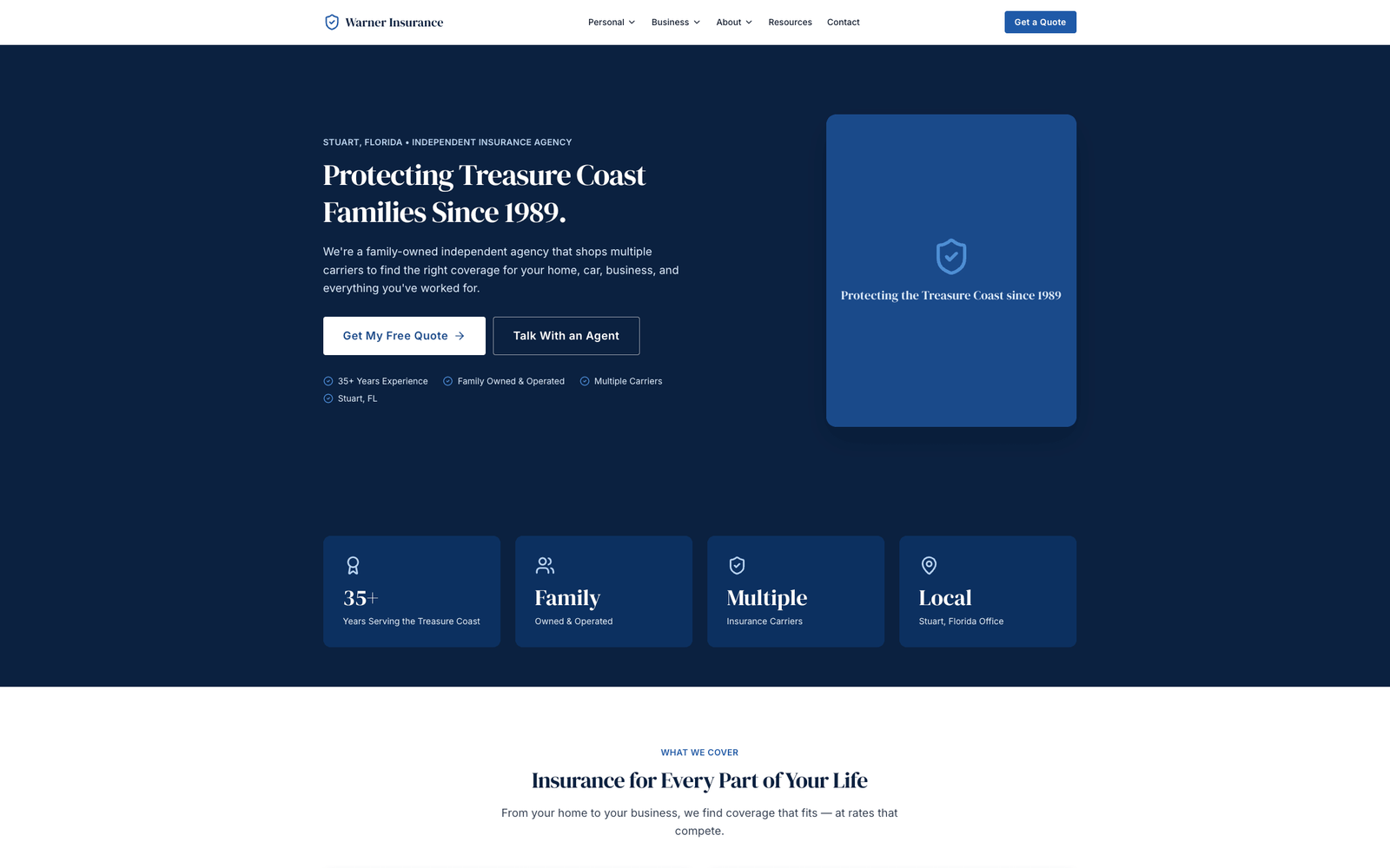 Redesigned Warner Insurance website