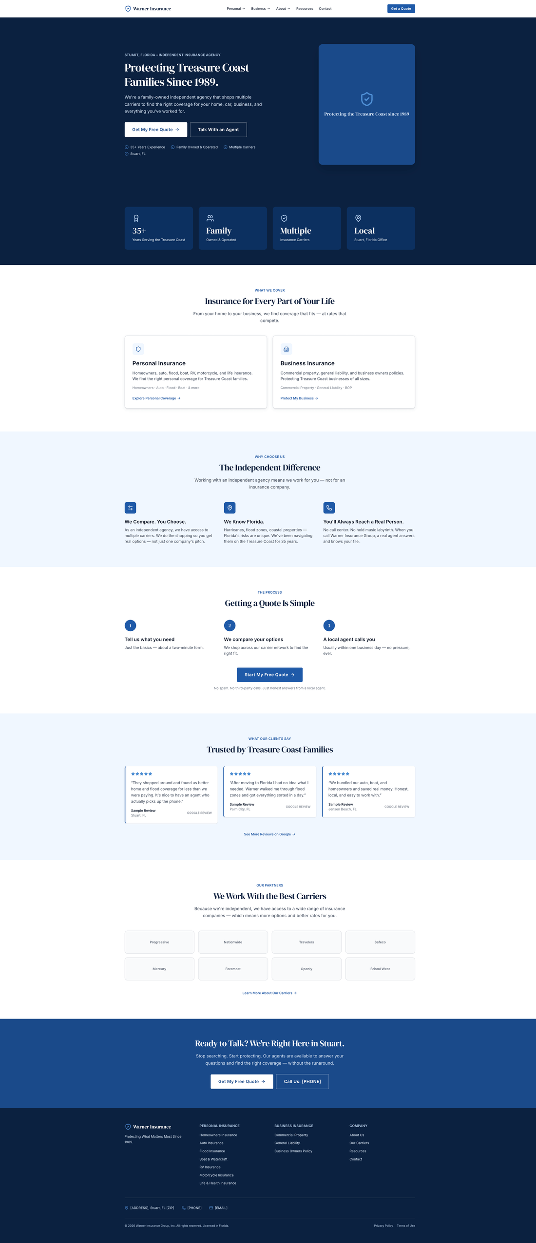 Full redesigned Warner Insurance homepage