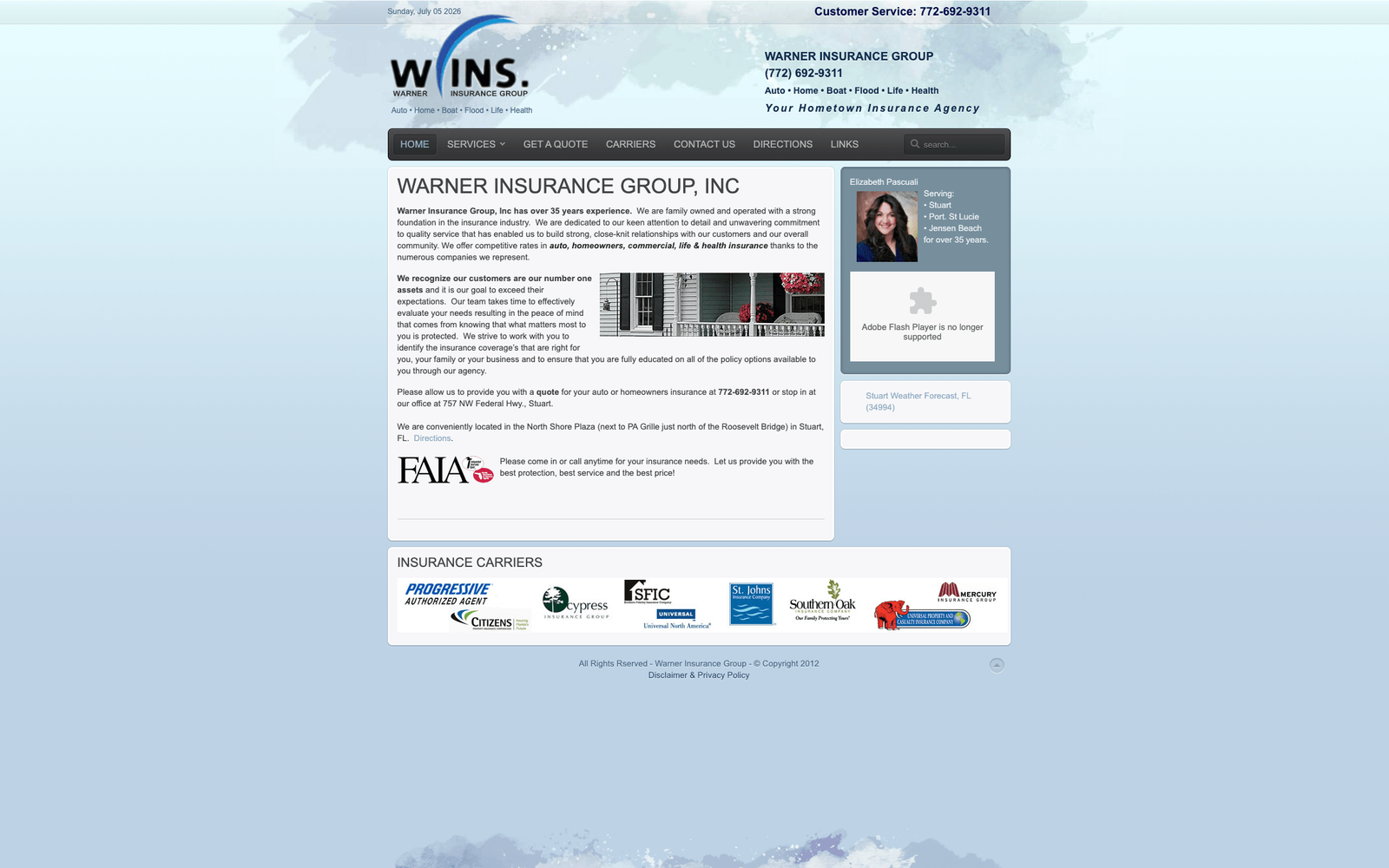 Original Warner Insurance website